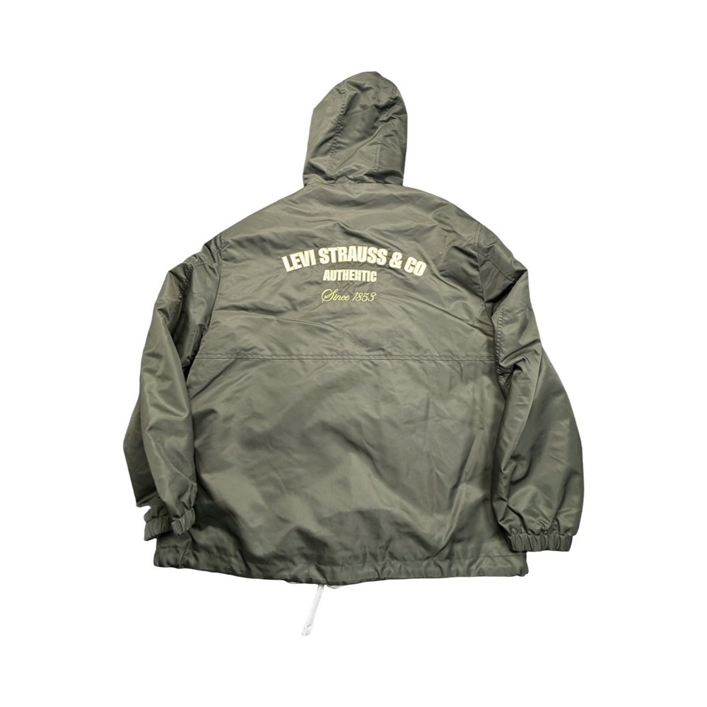 Levi Strauss & Co Windbreaker Men M Olive Hooded Coach Jacket Graphic Proto Type